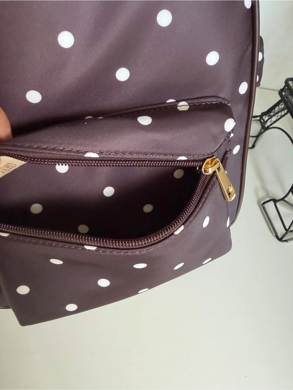 Polka Dot Backpack in Dark Plum with White Dots